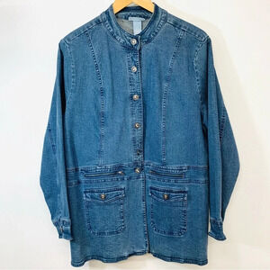 Liz & Me‎ Denim Blazer Jacket 14/16  Pockets Buttons Zippers Longer Line Stretch